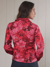 RAREISM Floral Printed Ruffled Cuff Sleeves Tie-Up Neck Cotton Top