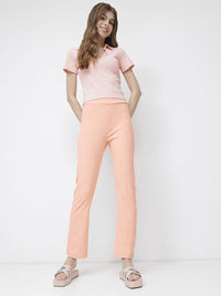 DressBerry Women Peach Fuss Ribbed Staple Trouser