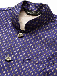 SOJANYA Men Pink & Beige Thread Work Straight Kurta Churidar dengan Jaket Nehru