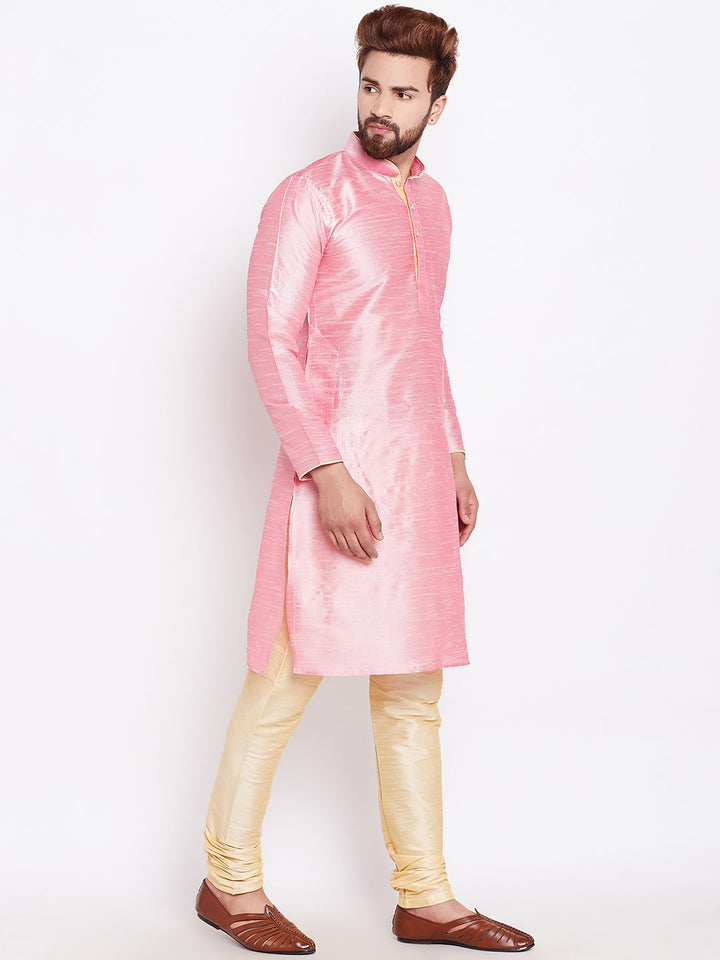 SOJANYA Men Pink Woven Design Straight Kurta