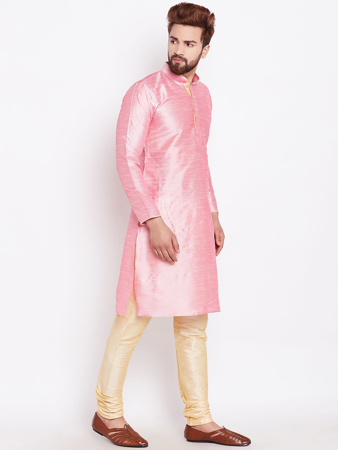 SOJANYA Men Pink Woven Design Straight Kurta