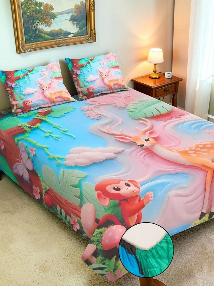 Moda Rapido X KLOTTHE Blue & Pink 400 TC King Bedsheet with 2 Pillow Covers