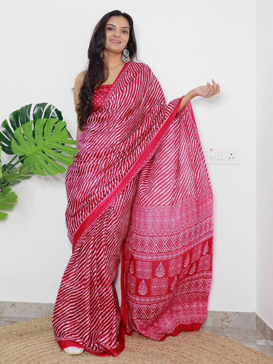 Saree mall Leheriya Printed Poly Cotton Leheriya Ready to Wear Saree