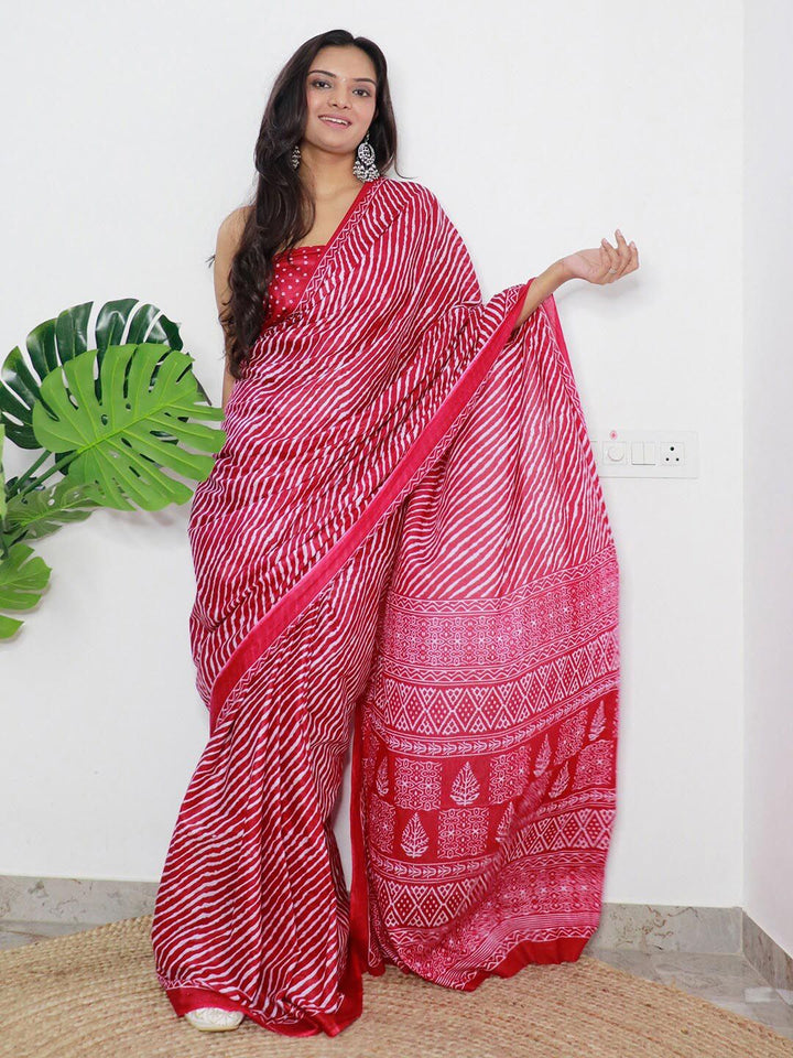 Saree mall Leheriya Printed Poly Cotton Leheriya Ready to Wear Saree