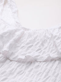 DressBerry Embroidered Puff Sleeve Ruffled Fit & Flare Dress