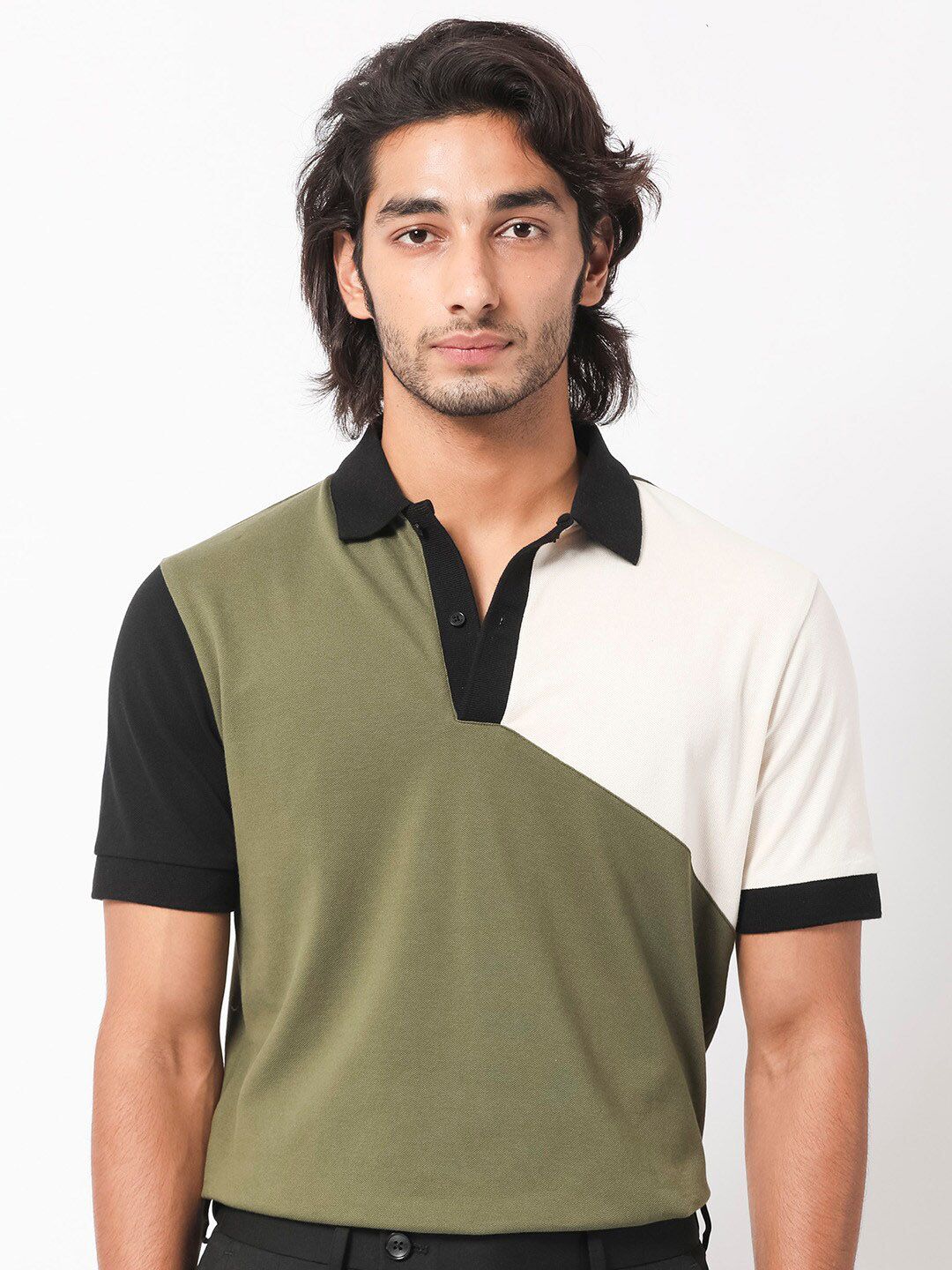 RARE RABBIT Men Rings-4 Slim Fit Solid Polo Collar T-Shirt