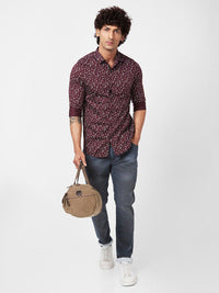 SPYKAR Slim Fit Floral Printed Opaque Satin Casual Shirt