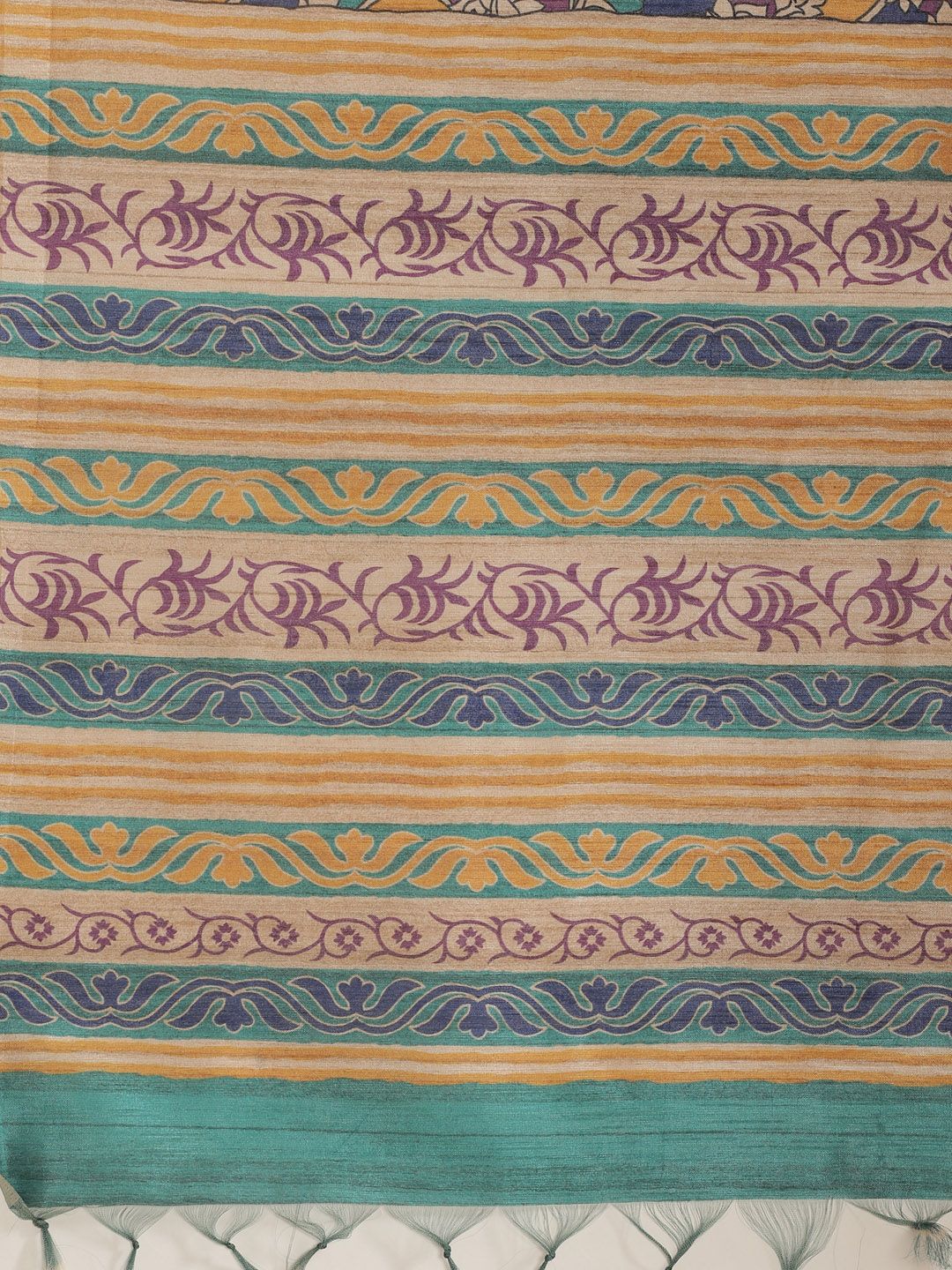Saree mall Blue & Mustard Yellow Printed Bhagalpuri Handloom Saree