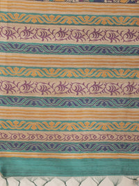 Saree mall Blue & Mustard Yellow Printed Bhagalpuri Handloom Saree