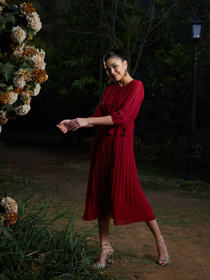 SASSAFRAS Striped Puff Sleeves A-Line Dress