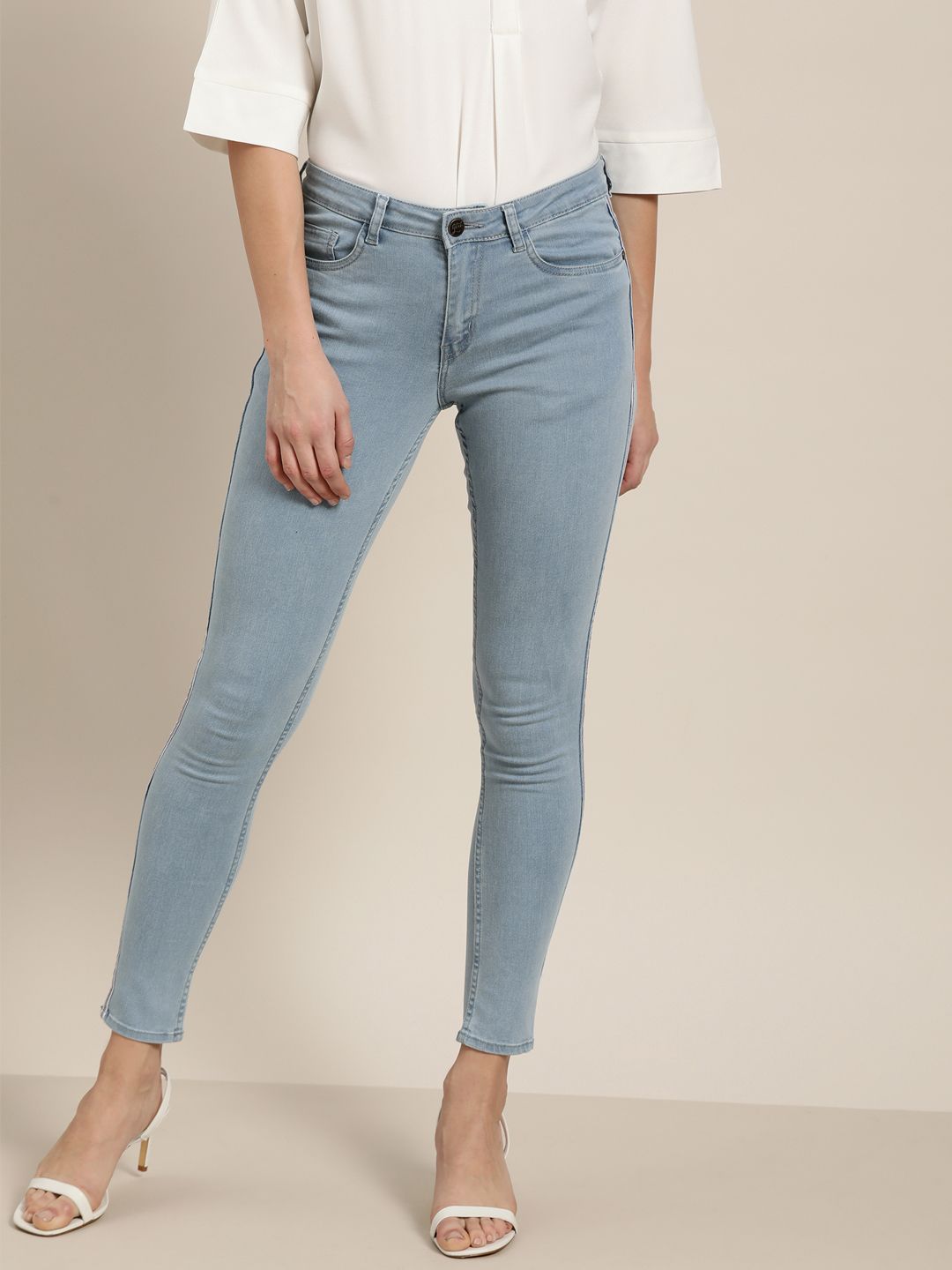all about you Women Blue Skinny Fit Mid-Rise Clean Look Stretchable Cropped Jeans