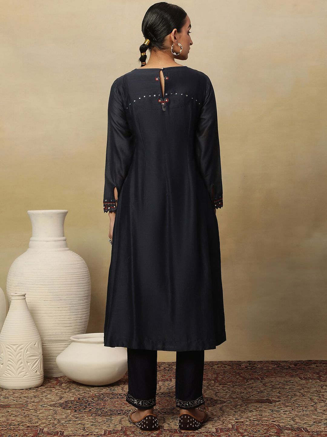 W Yoke Design Floral Thread Work A-Line Kurta