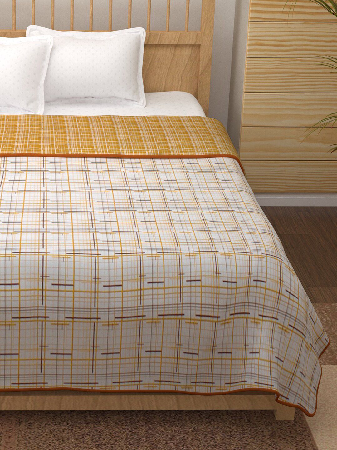 Story@home Yellow & White Striped AC Room 150 GSM Reversible Cotton Double Bed Dohar