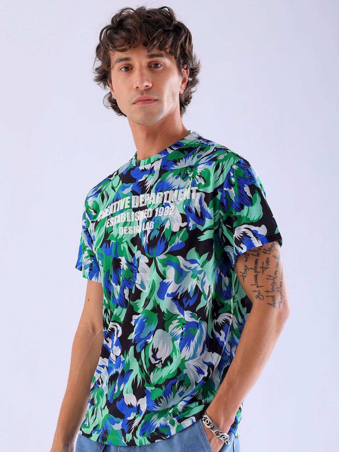 The Indian Garage Co Men All Over Printed Slim Fit Round Neck T-shirt