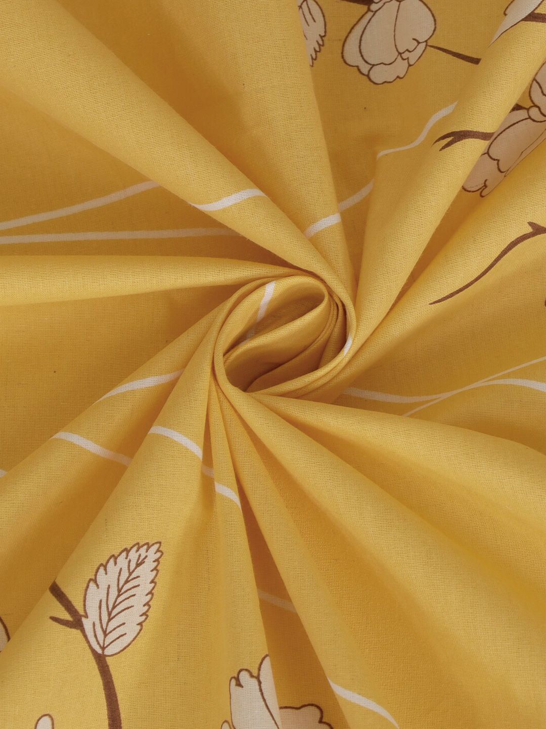 KLOTTHE Yellow & White Floral 400 TC Pure Cotton Fitted Double King Bedsheet Set
