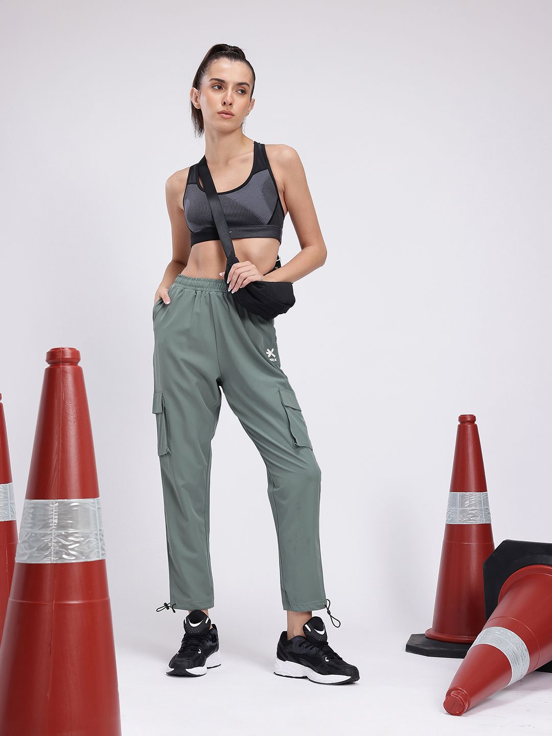HRX by Hrithik Roshan Women Mid-Rise Cropped Lifestyle Cargos with Toggle Hem