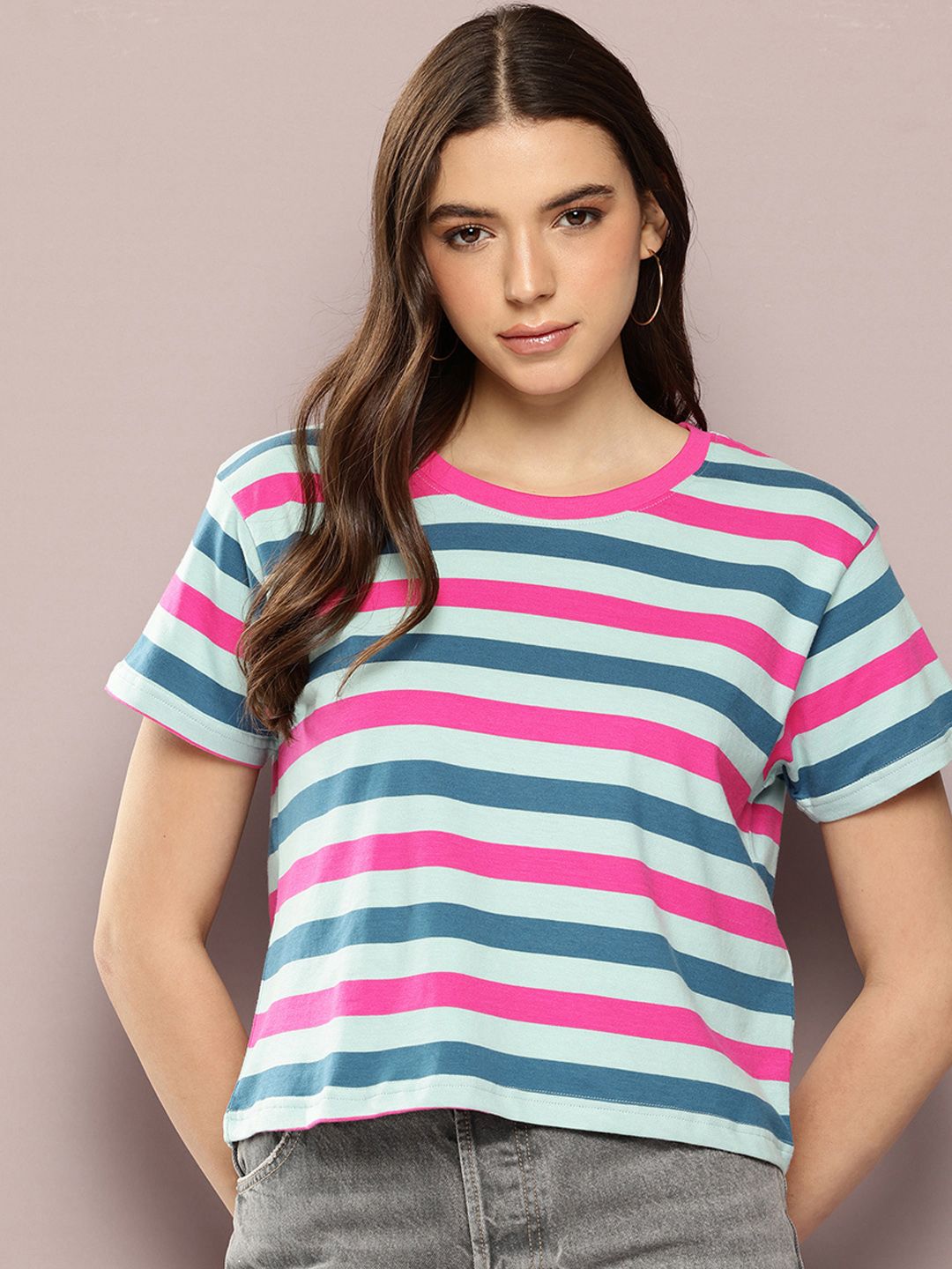 Dillinger Womens Short Sleeve Boxy Cropped Yarn Dyed Tshirt