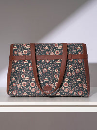 ZOUK Blue Floral Printed Structured Tote Bag