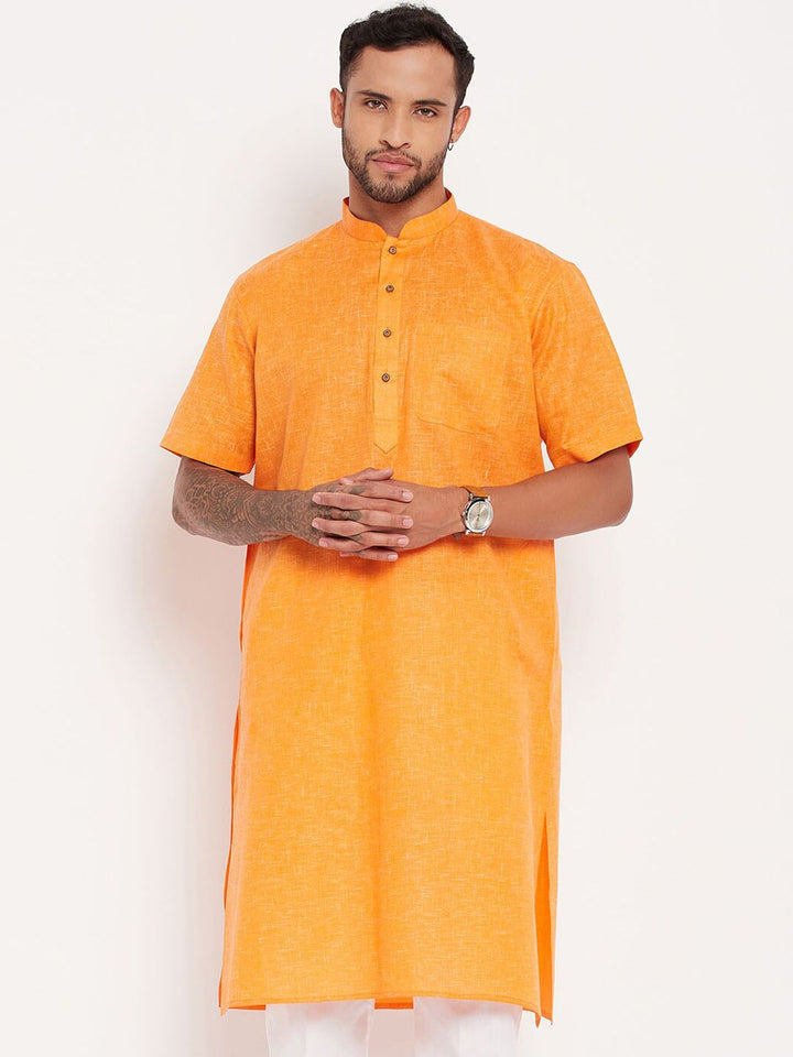 VASTRAMAY Short Sleeves Mandarin Collar Straight Kurta