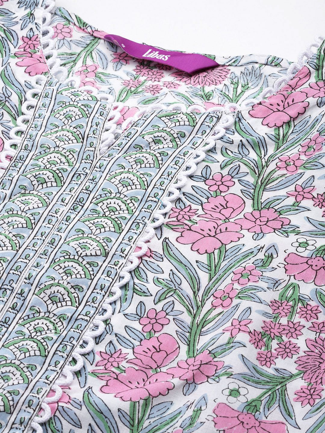 Libas Floral Printed Regular Pure Cotton Kurta with Palazzos & Dupatta