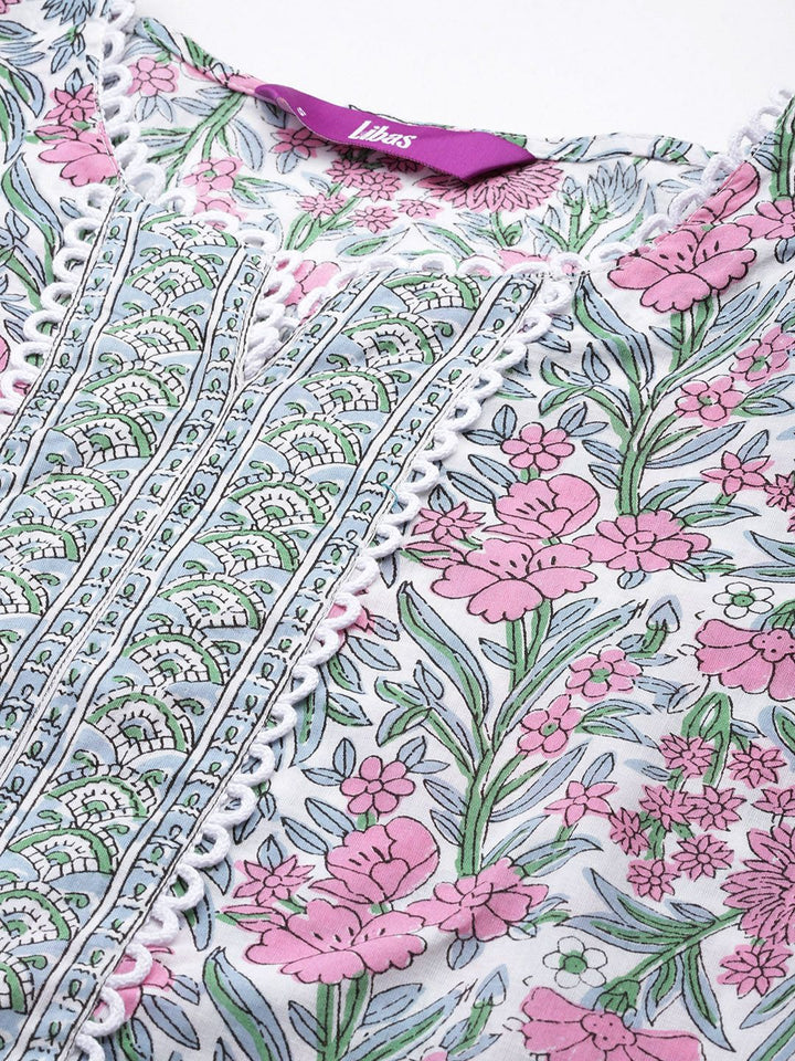 Libas Floral Printed Regular Pure Cotton Kurta with Palazzos & Dupatta