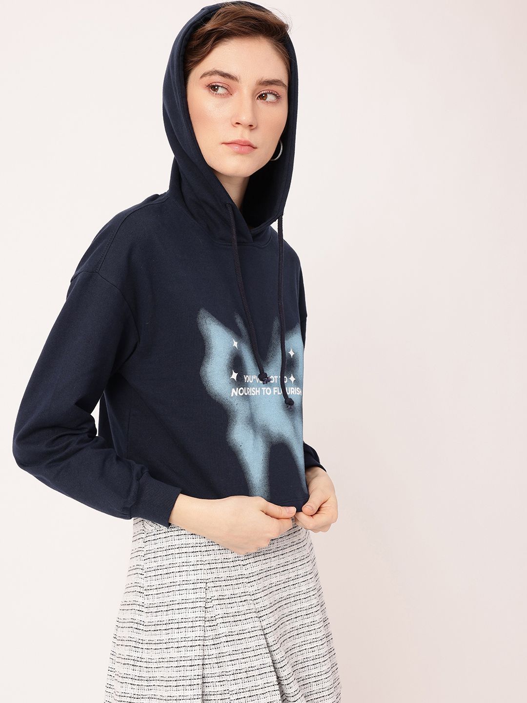 DressBerry Cotton Terry Boxy Crop Hooded Sweatshirt