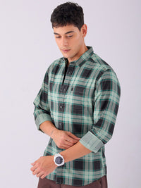 The Indian Garage Co Men Black & Green Tartan Checks Pure Cotton Casual Shirt