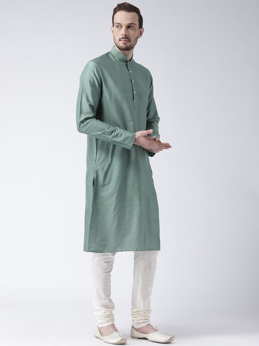 KISAH Men Green Solid Straight Kurta