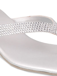 Mochi Women Silver-Toned Embellished Block Heels