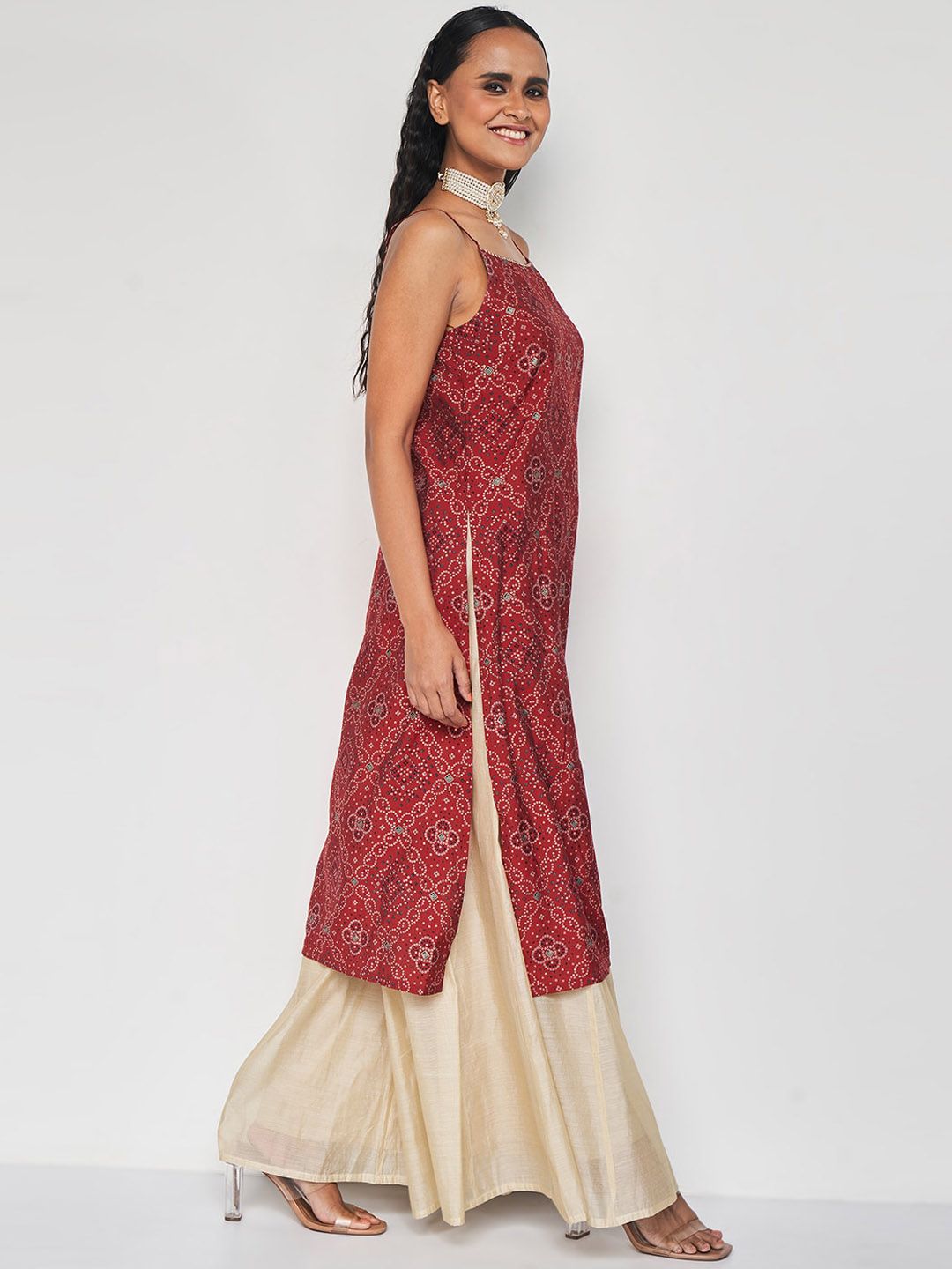 Global Desi Geometric Shoulder Straps Anarkali Kurta