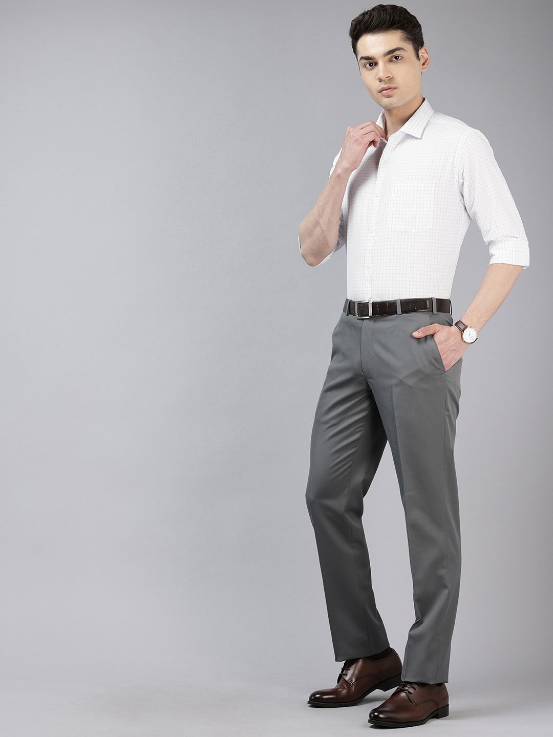 Park Avenue Slim Fit Grid Tattersall Checks Opaque Checked Formal Shirt