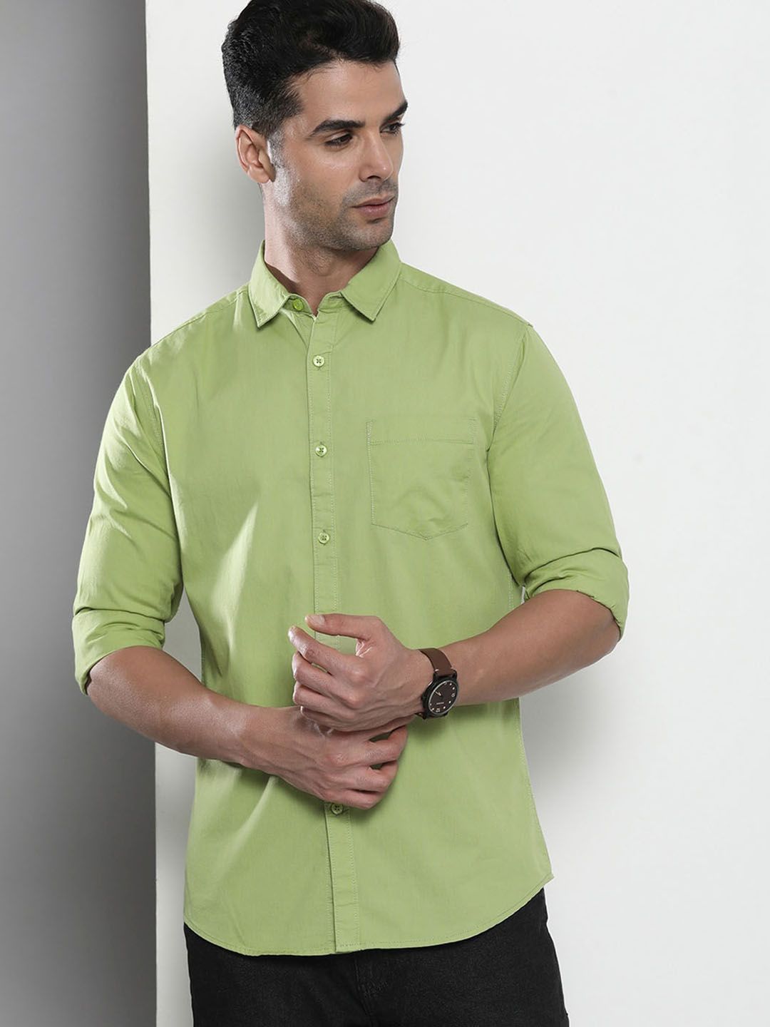 The Indian Garage Co Men Green Pure Cotton Casual Shirt