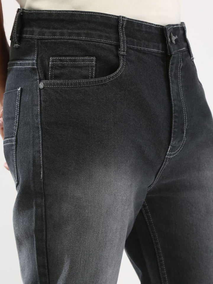 Urbano Fashion Men Dark Grey Straight Fit Washed Jeans