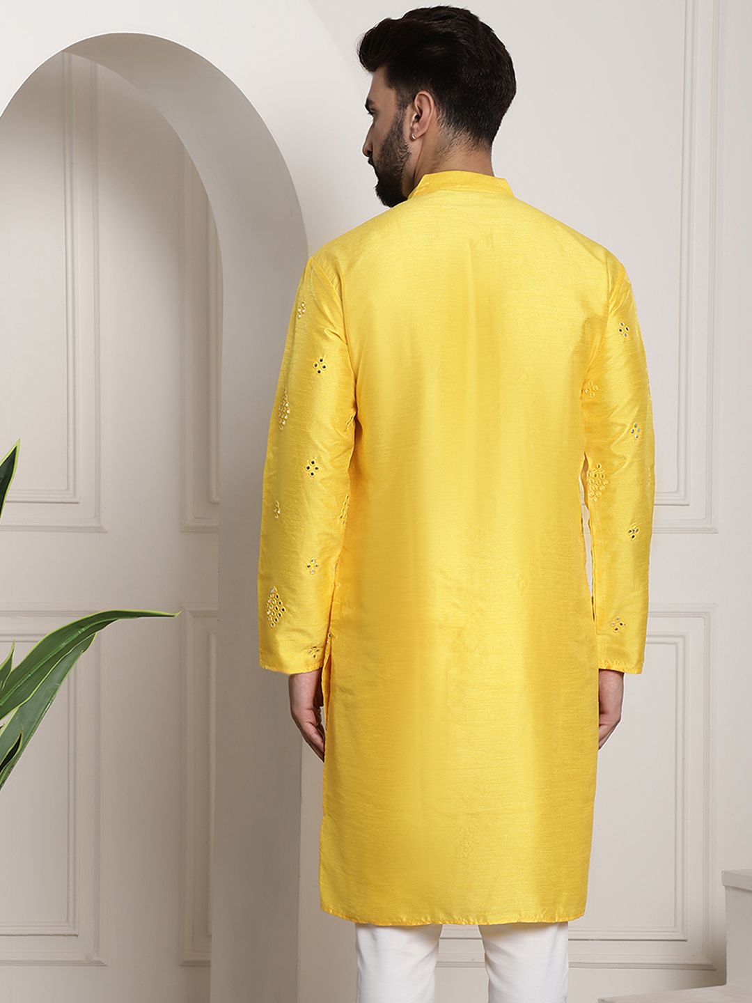 SOJANYA Cermin Berhias Kerja Sutera Kurta Kapas
