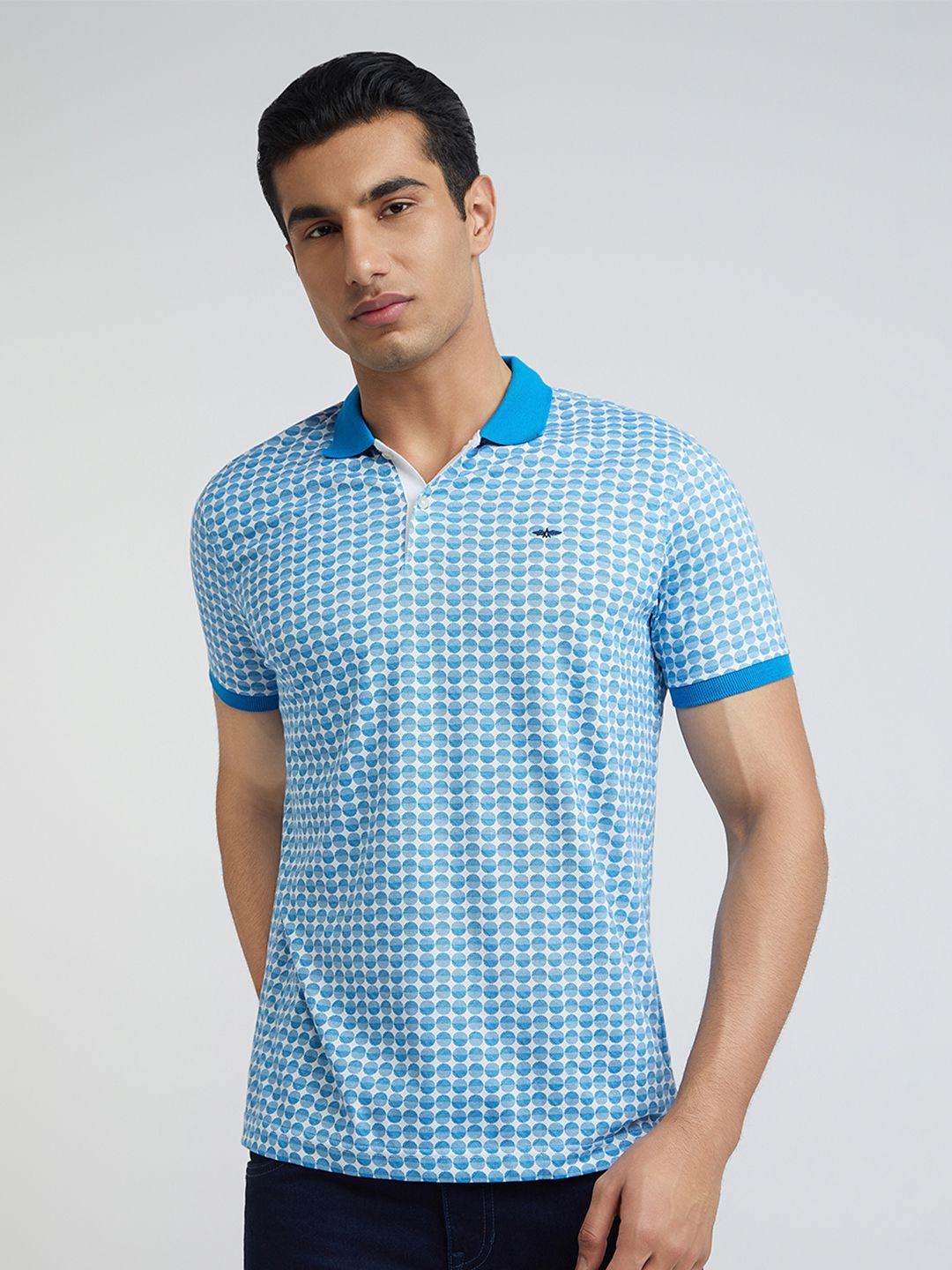 Park Avenue Men Geometric Print Polo Collar Slim Fit T-shirt