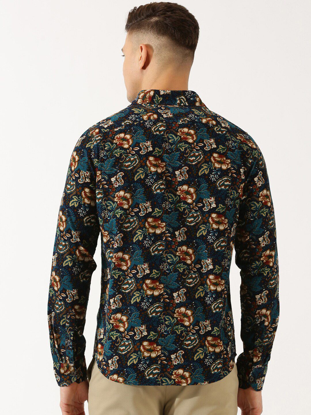 Thomas Scott Classic Slim Fit Corduroy Floral Printed Pure Cotton Semiformal Shirt