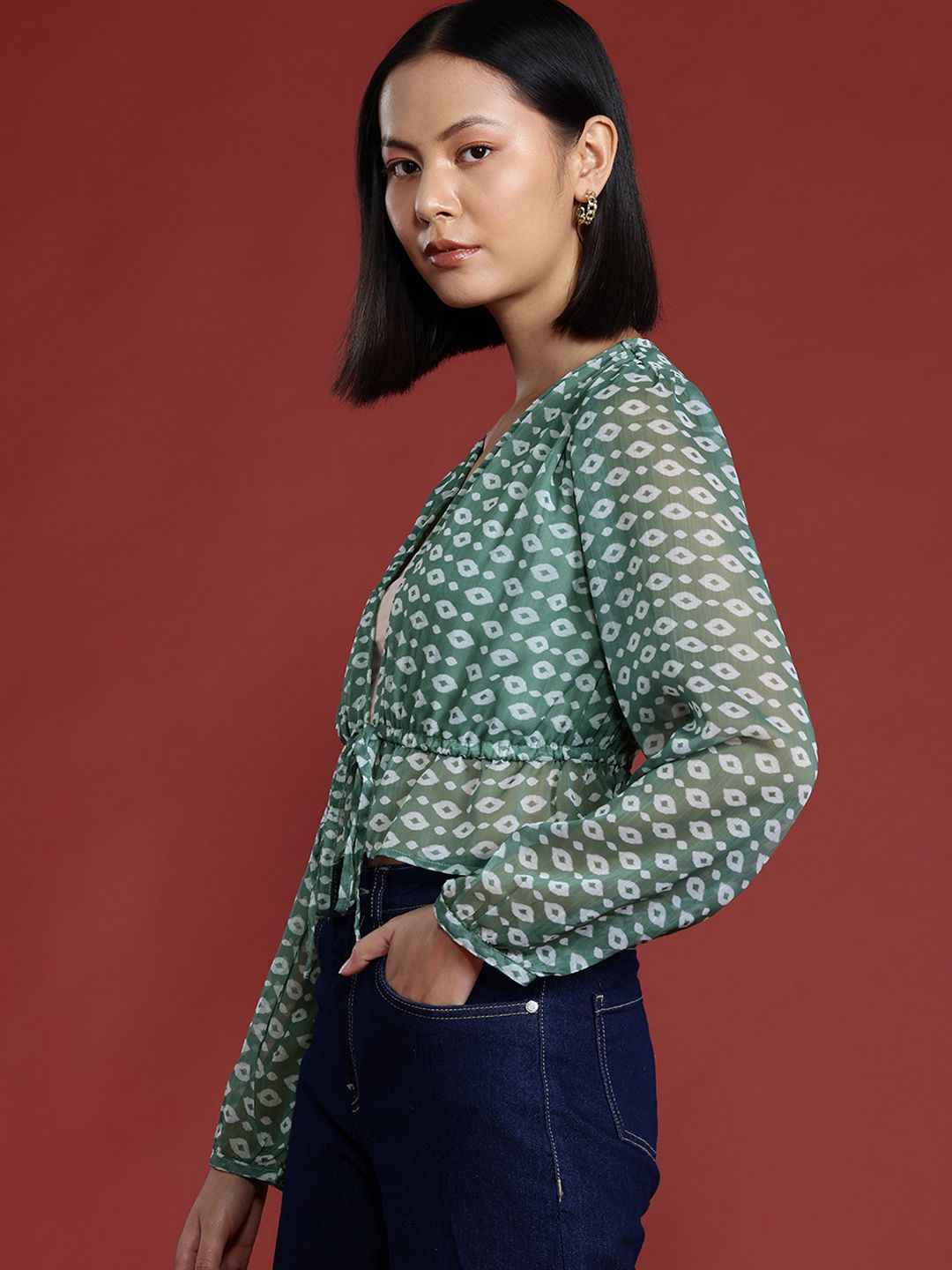 all about you Printed Tie-Up Detailing Crop Top