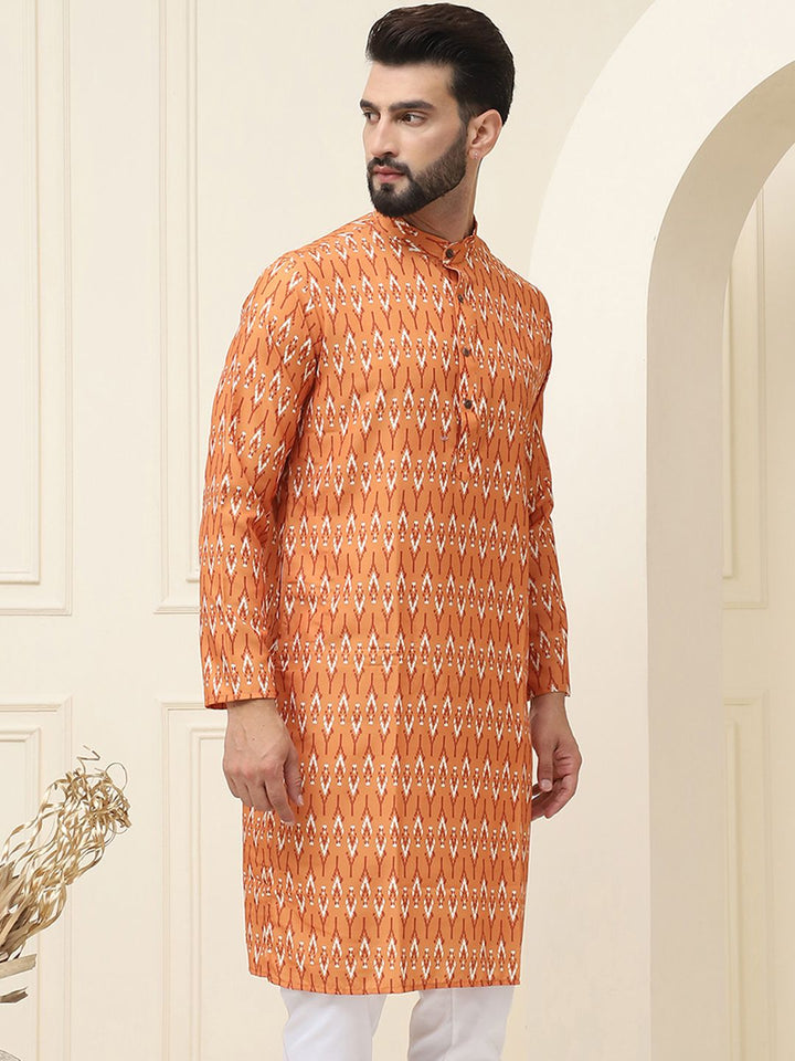 SOJANYA Geometric Printed Mandarin Collar Pure Cotton Straight Kurta