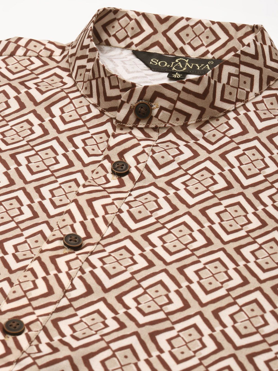 SOJANYA Lelaki Brown & Beige Pure Cotton Geometric Printed Kurta