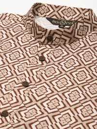 SOJANYA Lelaki Brown & Beige Pure Cotton Geometric Printed Kurta