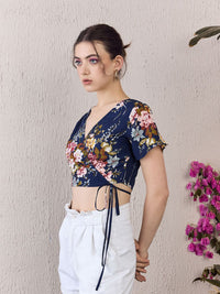 Berrylush Floral Printed Wrap Crop Top