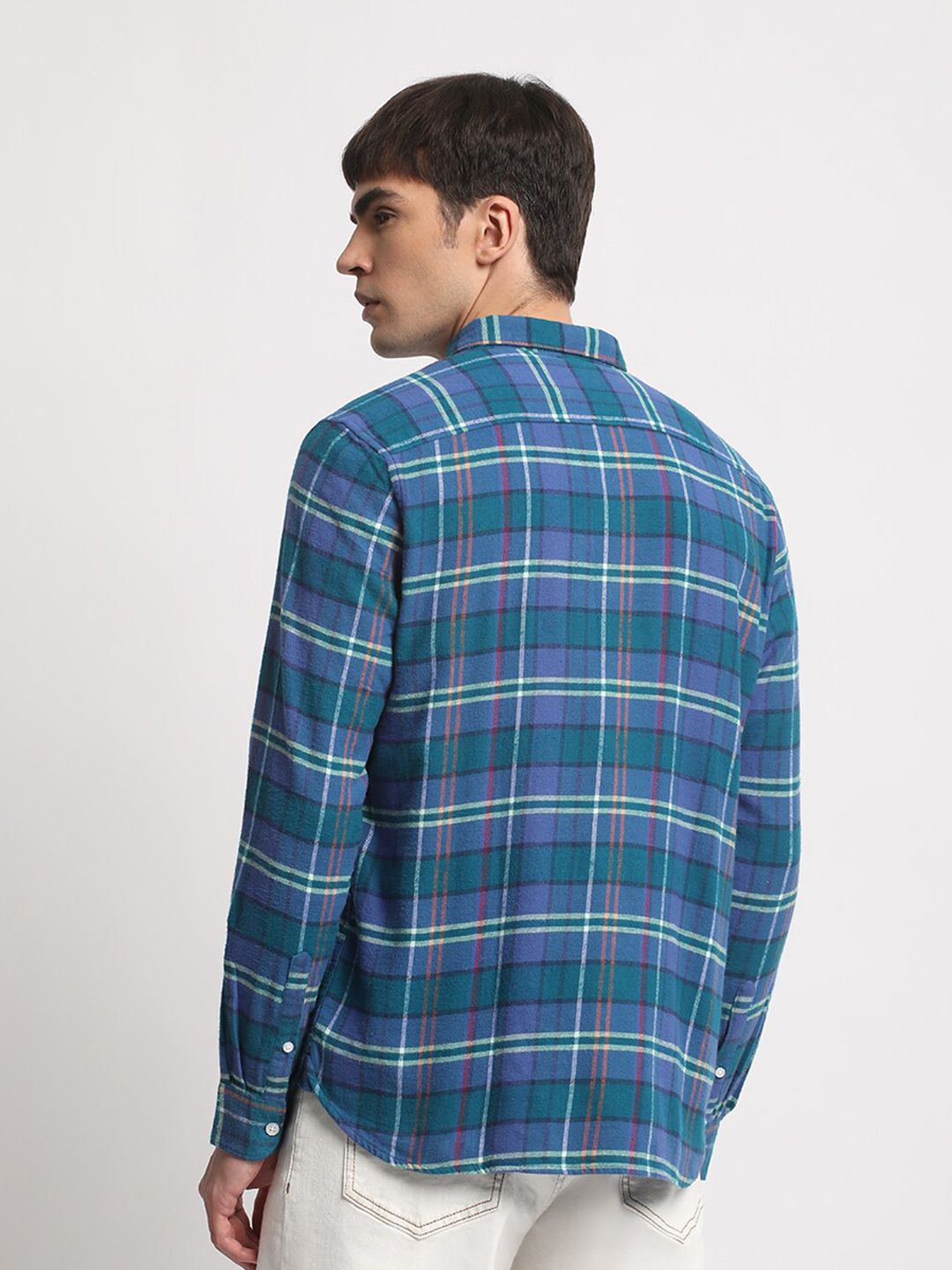 THE BEAR HOUSE Tartan Checked Slim Fit Pure Cotton Casual Shirt