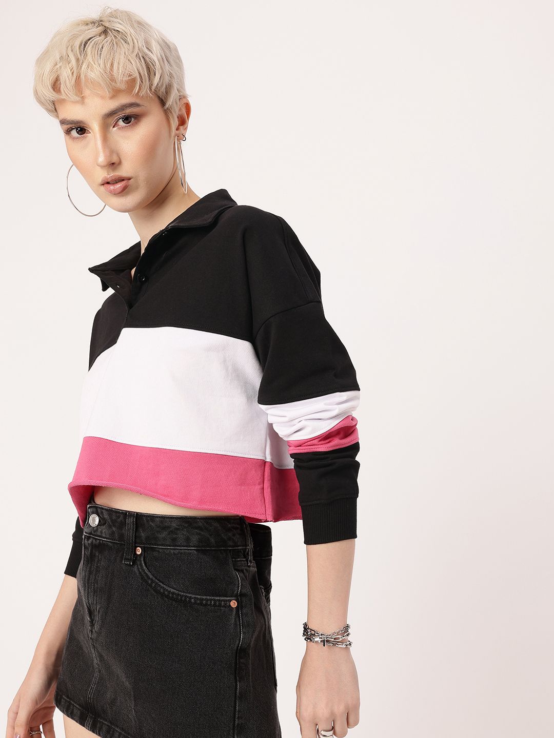 DressBerry Boss Babe Colorblocked Boxy Crop Sweatshirts