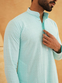SOJANYA Benang Sulam Geometrik Berfungsi Kurta Kapas Tulen dengan Churidar