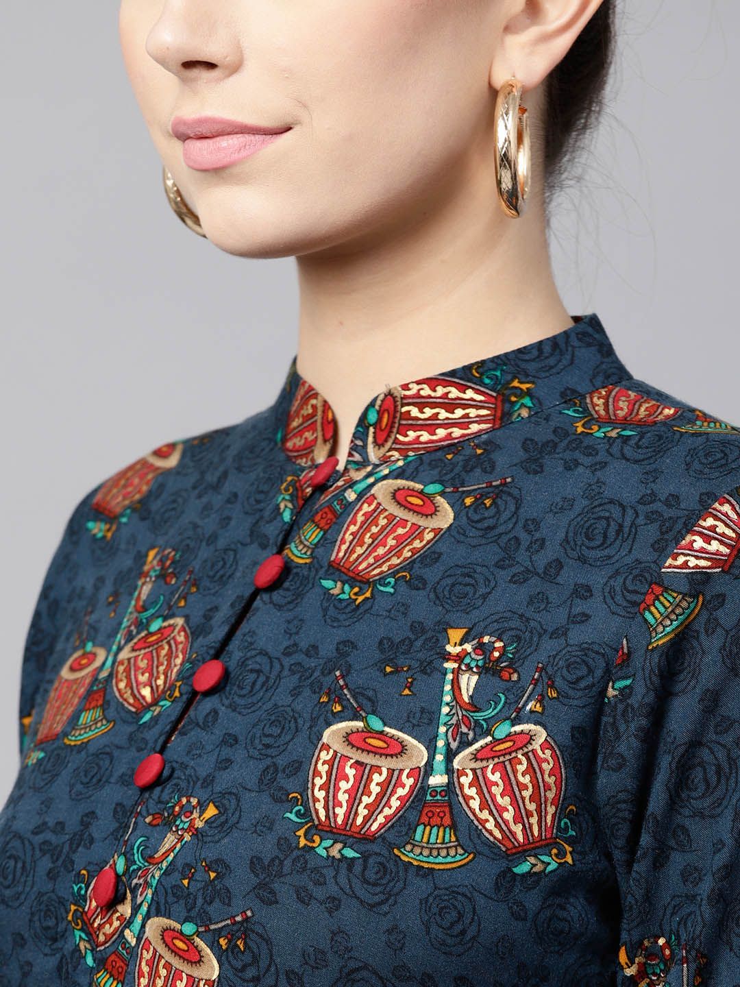 Gerua By Libas Women Blue  Maroon Tabla Printed A-Line Kurta