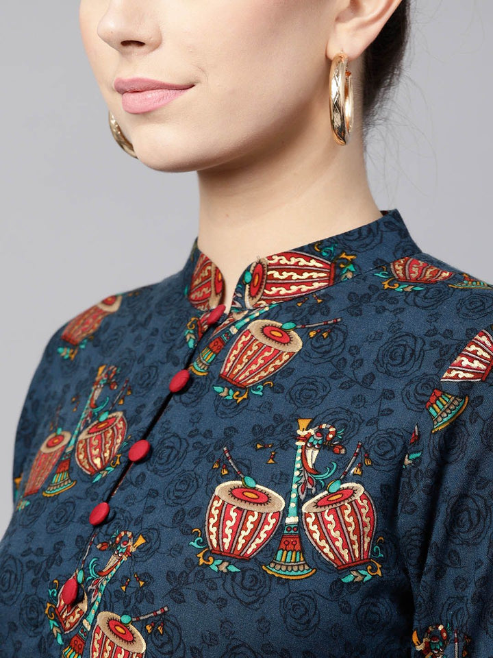 Gerua By Libas Women Blue  Maroon Tabla Printed A-Line Kurta