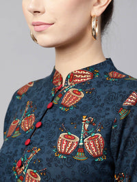 Gerua By Libas Women Blue  Maroon Tabla Printed A-Line Kurta