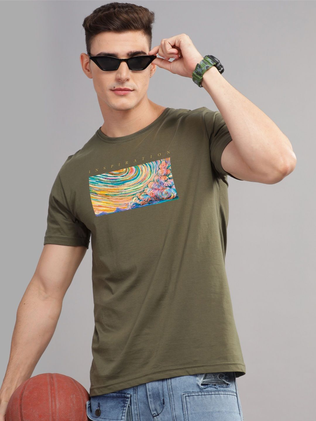 ADRO Typography Printed Round Neck Pure Cotton T-shirt