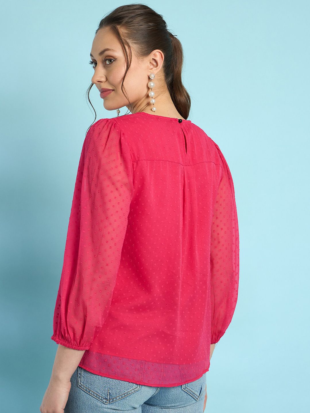 Antheaa Floral Embroidered Chiffon Top