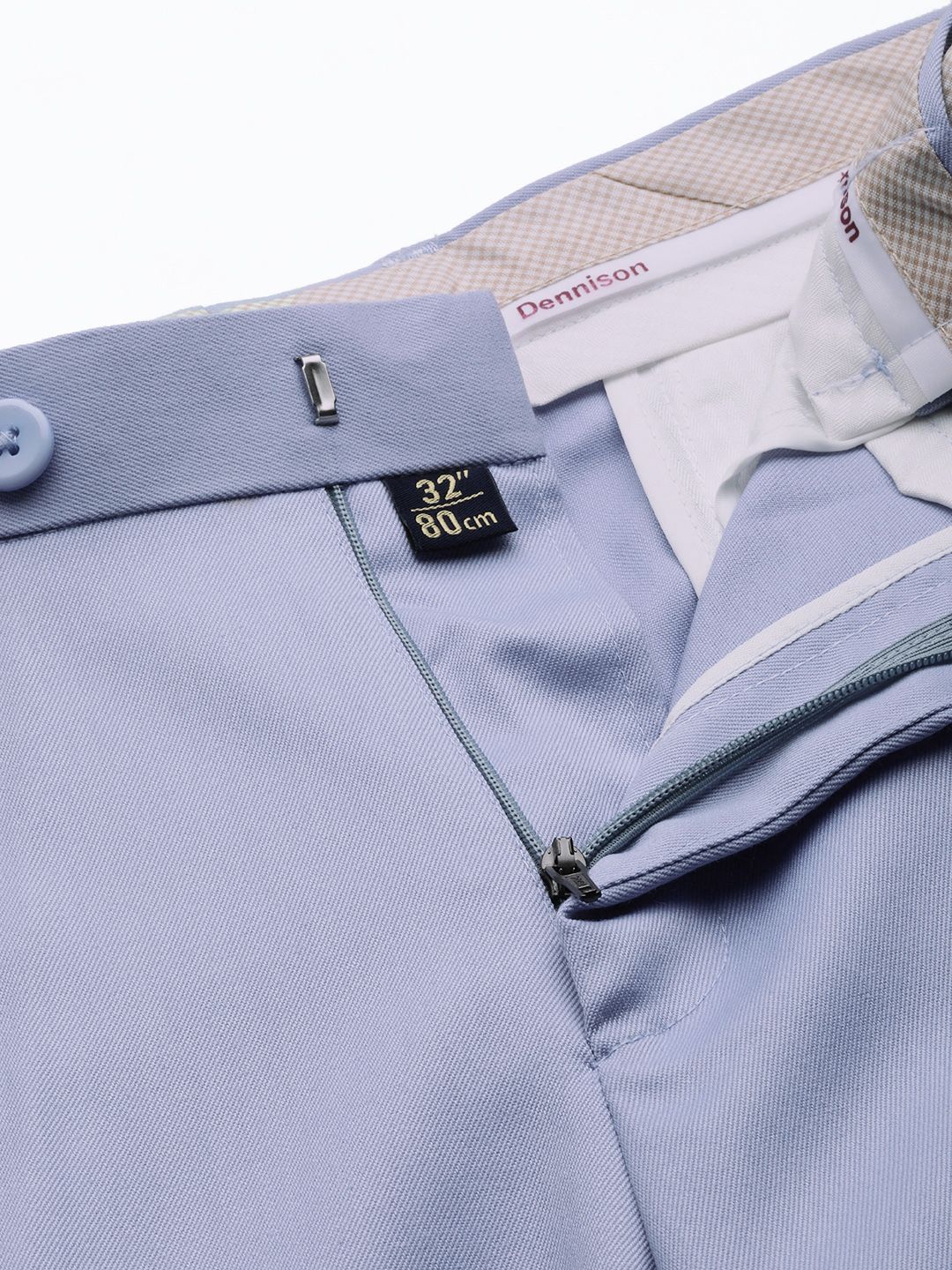 DENNISON Men Blue Solid Smart Auto Fit Waist Formal Trousers